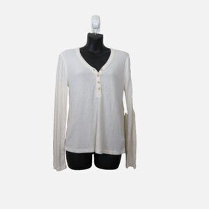 Faherty Size Medium Ribbed Henley Top Long Sleeve V Neck Ivory NEW
